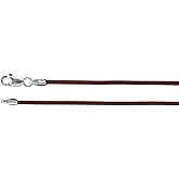 Sonia Jewels Solid 925 Sterling Silver 1.5mm Brown Leather Cord Necklace Secure Lobster Clasp Closure 20"