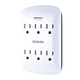 PHILIPS 6-Outlet Surge Protector Tap, 900 Joules, Space Saving Design, Protection Indicator LED Light, Gray & White, SPP3461WA/37