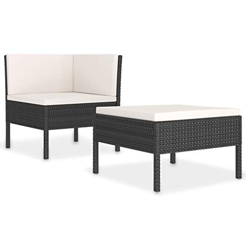 vidaXL Gartenmöbel 2-TLG. mit Auflagen Lounge Sofa Ecksofa Gartensofa Sitzgruppe Gartenset Gartengarnitur Fußhocker Poly Rattan Schwarz – Bild 5
