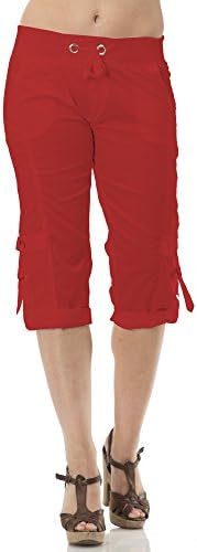 (28228R) Helium London Womens Stretch Poplin Cargo Capri With Drawstring Waist in Red Size: 2X