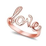 Love in Script Rose Gold-Tone Plated Ring Silver 925 (Sizes 3-13)