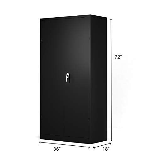 Lockable 2-Door Steel Storage Cabinet with 4 Adjustable Shelves, Black