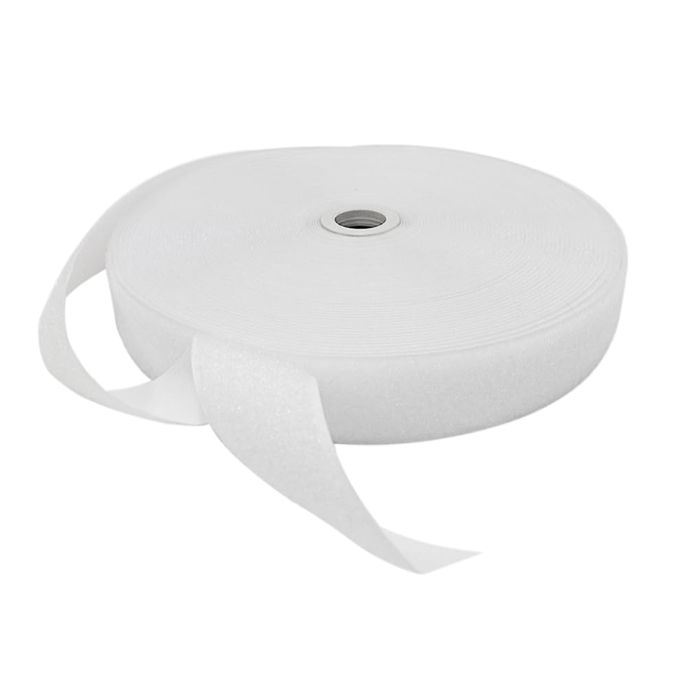 27 Yards Hook and Loop Sew-on 100% Polyester, Roll Hook and Loop (or Only Hook or Only Loop) for Sticking Curtains, Carpets, Fabrics, Holding Appliances, (White, Loop 0.6in)