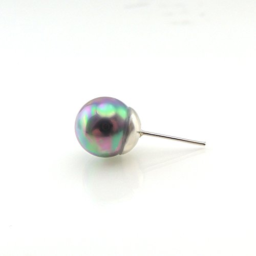 10mm Simulated Shell Pearl Earrings on Stainless Steel Posts, Black AB finish - Thumbnail 4