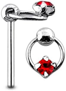 Red Gem Claw Set on Moving Ring Sterling Silver Straight Nose pin Body jewelry