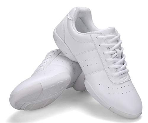WUIWUIYU Womens Girls Lace-Up Aerobics Gymnastics Cheerleading Dance Shoes Sport Training Sneakers White US Size 2.5 M