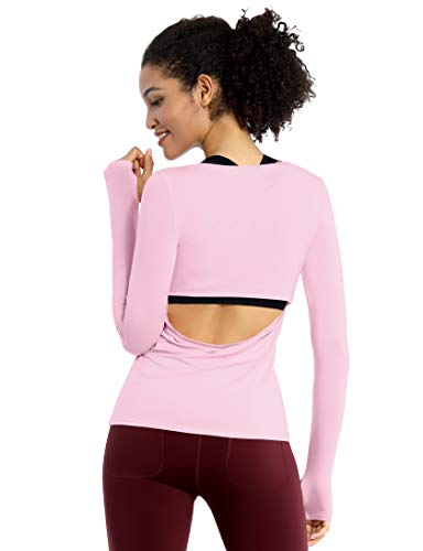 BUBBLELIME Open Back Shirts for Women Activewear Workout Clothes Fitness Long Sleeve Comfortable
