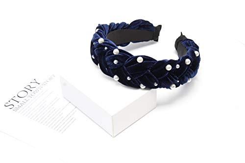 Women Pearl Knot Headbands Velvet Wide Head Hoop Elastic Turban Headwear Hair Accessories for Women Girls