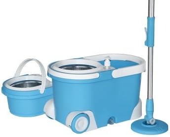 VINAMOP Stainless Steel Deluxe Rolling Spin Mop with 2 Microfiber Mop Heads. Telescopic Extendable Handle to 52'' Long. Perfect Floor Mop for Mopping Your Home, Car Wash, Kitchen, Tile, Windows