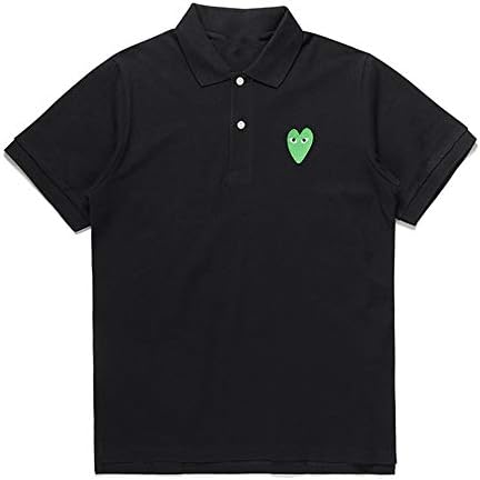 daki Comme des Garcons Play Women Men Black Embroidered Green Heart Polo Shirt