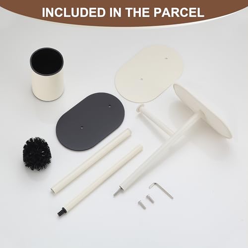 BGL White Stainless Steel Freestanding Toilet Brush Set - Toilet Brush and Toilet Brush with Toilet Paper Holder, 3 in 1 Set with Shelf, Modern Design