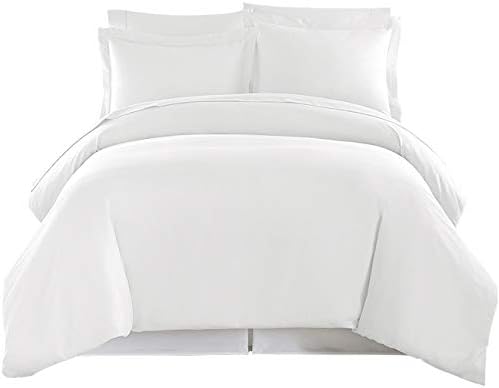 Genuine Premium Egyptian cotton 600 Thread Count, Made In Italy - Italian Finish WHITE 3-Piece Duvet Set ( Duvet Cover & 2 Pillow Shams), Single Ply, Solid QUEEN