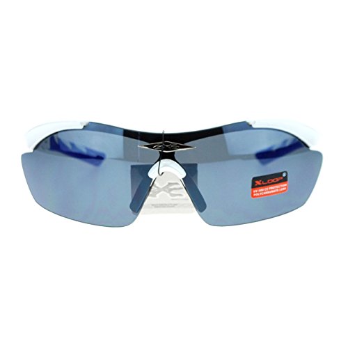 Xloop Sports Sunglasses Half Rim Rubber Nose/Temple Wrap Around UV400 White Blue