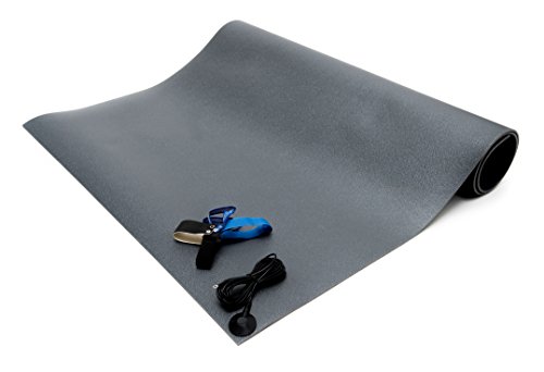 Bertech ESD Chair Mat Kit (Made in USA), 3 Feet Wide x 4 Feet Long x 0.19 Inches Thick, Gray, Includes a Heel Grounder and Grounding Cord, RoHS and REACH Compliant