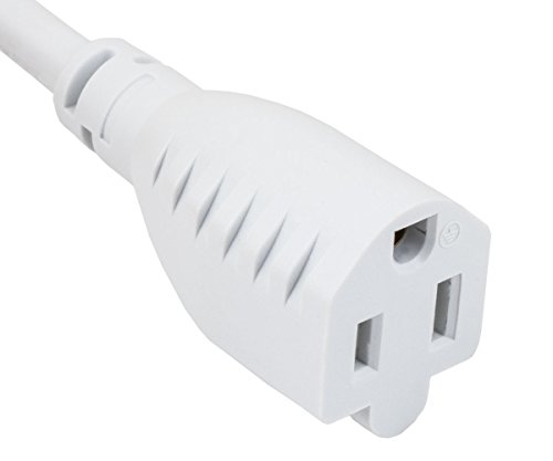 Cable Leader 1ft Ultra Low Profile Power Extension Cord NEMA 5-15P to NEMA 5-15R (White)