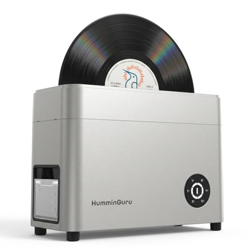 HumminGuru Ultrasonic Vinyl Record Cleaner- 40kHz Ultrasonic Vinyl Record Cleaning Machine with Auto Drying, Vinyl Cleaner Kit with Filters, 1Y Warranty (Sliver, 7/10/12 Inch)