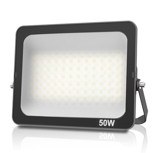Foco LED Exterior 50W, Proyector IP66 Impermeable Luz Exterior 6500K Blanco Frío, Iluminación de Seguridad para Casa,Patio,Garaje,Terraza