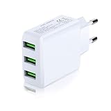 European Plug Adapter, OKRAY 5V/3A Portable 3-Port USB Europe Wall Charger Universal Travel Charger with Wall Plug Compatible iPhone Xs/XR/X/8/7/6/Plus, iPad, Samsung Galaxy S9/S8/S7 Edge, HTC (White)