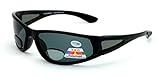 Mens Polarized fly fishing sunglasses with Rx magnification bifocal lens readers (Black/Black Lens, +2.00 Bifocal)