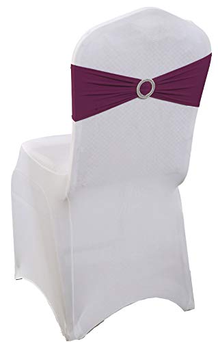 mds Pack of 25 Spandex Chair Sashes Bow sash Elastic Chair Bands Ties with Buckle for Wedding and Events Decoration Lycra Slider Sashes Bow - Eggplant - Thumbnail 2