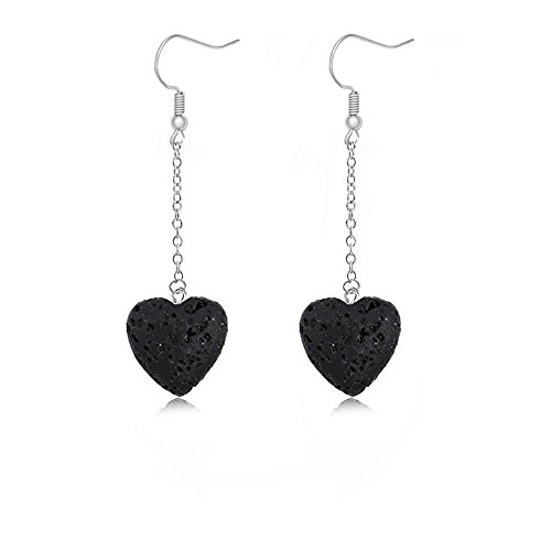 MANZHEN Heart Shape Natural Lava-rock Stone Dangle Earrings for Essential Oil Diffuser