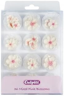 Mixed Pink &amp; White Sugar Blossom Cake Decorations - 36 Pack