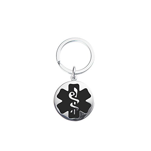 Divoti Custom Engraved Heavy Duty 316L Stainless 1.25-inch Medical Alert ID Keychain - Split Ring - Black