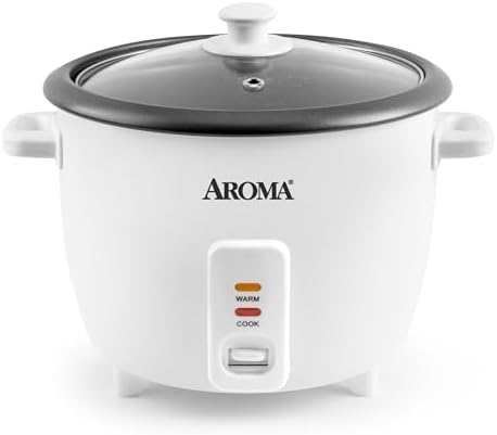AROMA® Rice Cooker, 8-Cup (Uncooked) / 16-Cup (Cooked), Pot-Style Rice Cooker and Soup Warmer with One-Touch Control, 4 Qt, White, ARC-368NG
