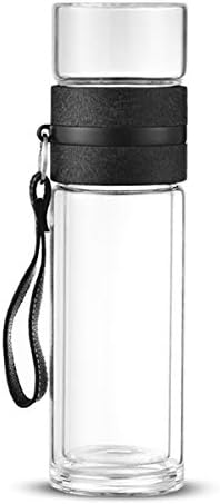 PANGUN 320Ml Double-Layer Glass Tea Tumbler Water Bottle With Filter Infuser Home Office Mug-Black