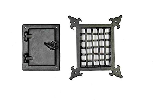 Perilla Home Cast Iron Safety Speakeasy Classic Style Black Grill & Girlle with Viewing Door Set Accent Door Gate Interior Privacy