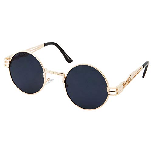 Retro Round Sunglasses Super Dark Black Lens John Lennon Style Steampunk Metal