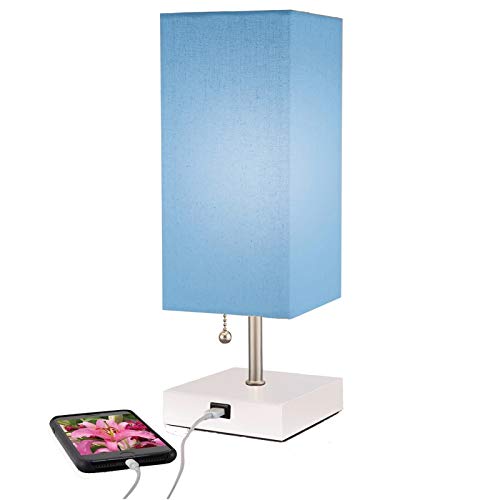 Modern Small Table Lamp w USB Quick Charging Port, Blue, Great LED Lamp, Bedside Lamp, LED Desk Lamp, Bedroom Lamps, Table Light, Nightstand Lamp, Lamps for Bedrooms, 5% Discount for Set of 2