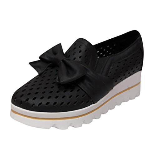 Dermanony Womens Slip on Sneaker Outdoor Leisure Fashion Bow Flat Mesh Breathable Wedges Walking Beach Casual Shoes Black