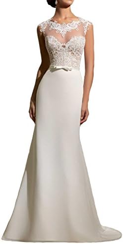 Women's Simple Lace Beach Bridal Dress Ivory Simple Long Formal Wedding Dresses