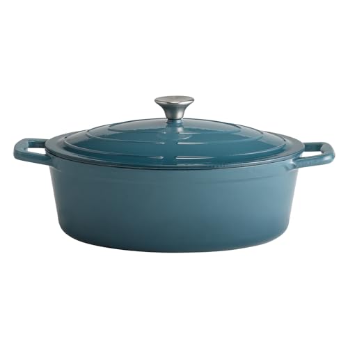 APS 88316 5 STARS Roasting Dish with Lid Cast Iron Suitable for Induction Cookers Oven Safe with Lid Holder 33 x 25 cm 5 Litres Turquoise