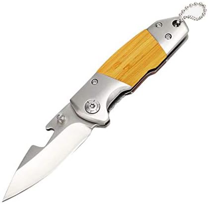Ecante Folding Pocket Knife 2.6”3Cr13MoV Steel Blade and Stainless Steel Handle with Classic Wood Design, Frame Lock, Bottle Opener, 3.5 OZ (Yellow)