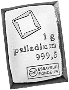 Palladium Metal 99.95% Pure 1 Gram Bar for Bullion or Element Collection