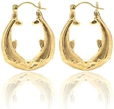 Floreo 10k Yellow Gold Friendship Love Hoop Earrings with Kissing Dolphin Design