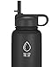 32oz Stainless Steel Water Bottle, Extra Three Lids - Straw, Flip and Carabiner Caps, Double Walled & Vacuum Insulated, BPA Free, Powder Coated