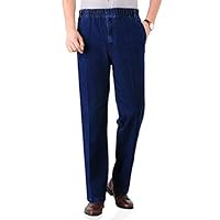 Soojun Mens Seniors Casual Loose Fit Elastic Waist Denim Pants, Deep Blue, 36W x 32L