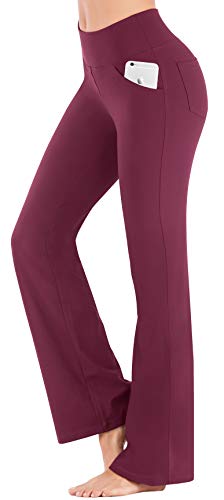 IUGA Bootcut Yoga Pants with Pockets for Women High Waist Workout Bootleg Pants Tummy Control, 4 Pockets Work Pants for Women Maroon