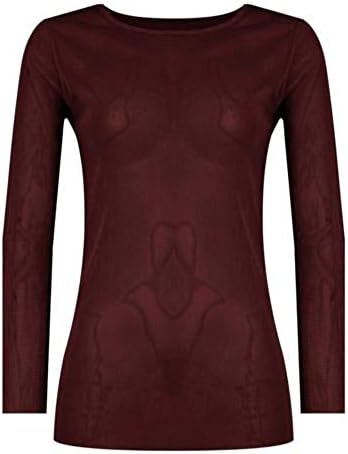 Zeetaq Women's Ladies Long Sleeve Sheer See Through Mesh Top UK Size 8-14