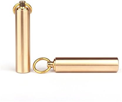 AUMMAX Solid Brass Waterproof Pill Capsule Keychain Daily Seal Bottle Case for Emergency Survival, Camping, Hiking, EDC Kit, Holder Tool&amp; More