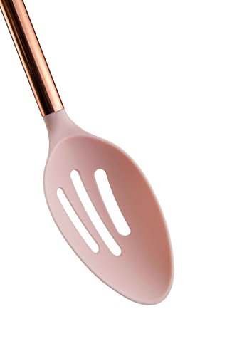 COOK with COLOR 5 Piece Pink Nylon Cooking Utensil Set on a Ring with Rose Gold Copper Handles