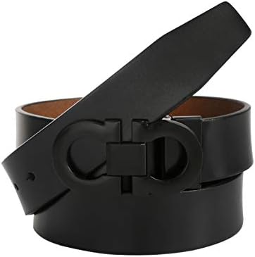Reversible and Adjustable Men's Leather Belt with Double Shiny Buckle