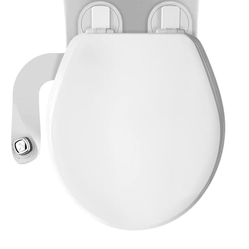 Mayfair Cassel Bidet Bundle, Slow-Close Never Loosen Toilet Seat with Perfect Fit, Fresh Water Spray, Non-Electric, Easy to Install Bidet, ROUND, White