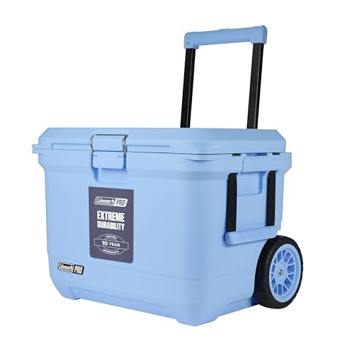 Coleman PRO Heavy-Duty Insulated Hard Cooler with Wheels | 52 L capacity | Keeps Ice for 5 Days | Full foam insulation | Large Durable Portable Cool Ice Box for Rugged Outdoor Use & Jobsites