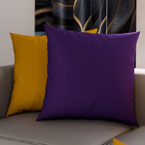 PETTI Artigiani Italiani - 2er-Set Kissenbezuege 60x60 cm aus Mikrofaser, Dekokissen-Bezuege fuer Schlafzimmer und Sofa, Set mit 2 Kissenhuellen, Wende-Kissenbezug Double-Face Violett Ockergelb