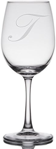 Initial Etched Wine Glass - Artisan Sand Engraved Monogram Design on 14 oz. Stemware (Letter: T)