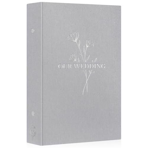 Lanpn Wedding Photo Album 4x6 300 Pocket Photos Slip in, Linen Cover Newlywed Marriage Album Hold 300 Horizontal Photos (Flower, Light Grey)
